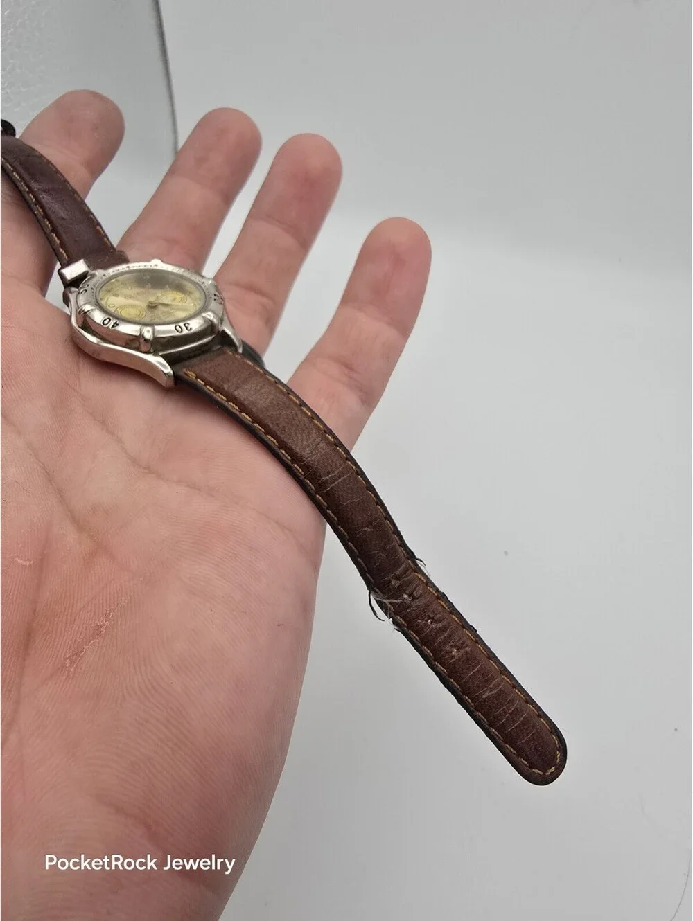 Guess Multifunction Gold Dial Day Date Tachymeter Brown Leather Quartz Watch